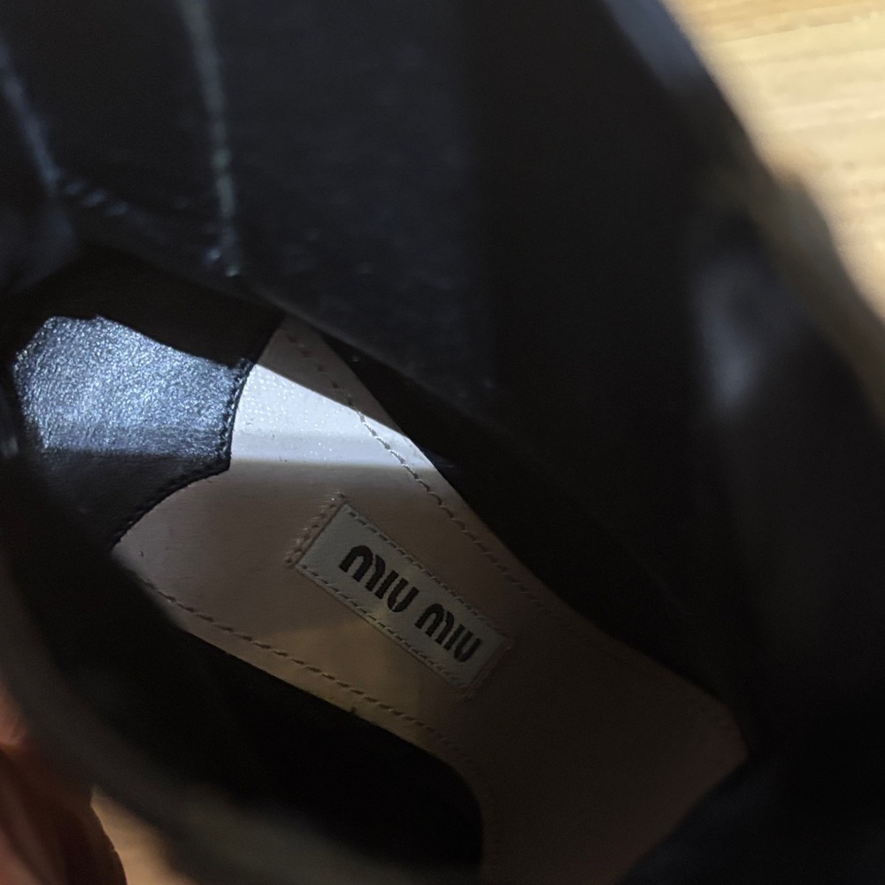 Miu Miu Black Leather Platform Ankle Boots with Glitter Block Heel size 36.5 - Picture 2 of 15